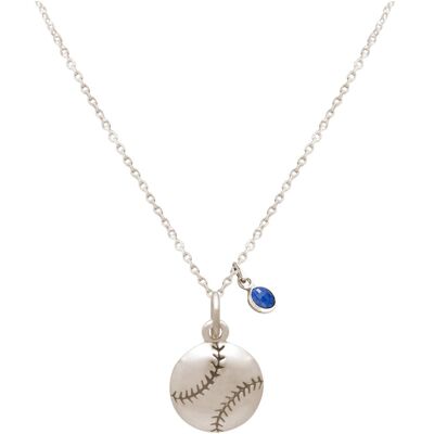 Gemshine Collana Baseball in Argento 925 con Pendente Zaffiro