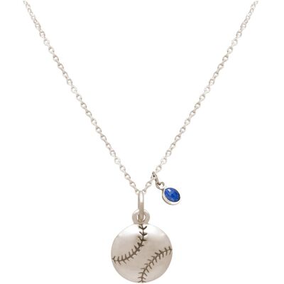Gemshine 925 Silver Baseball Necklace with Sapphire Pendant
