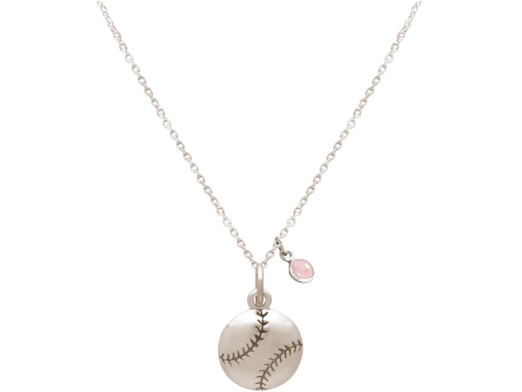 Collier en argent 925 Gemshine Pendentif en quartz rose de baseball