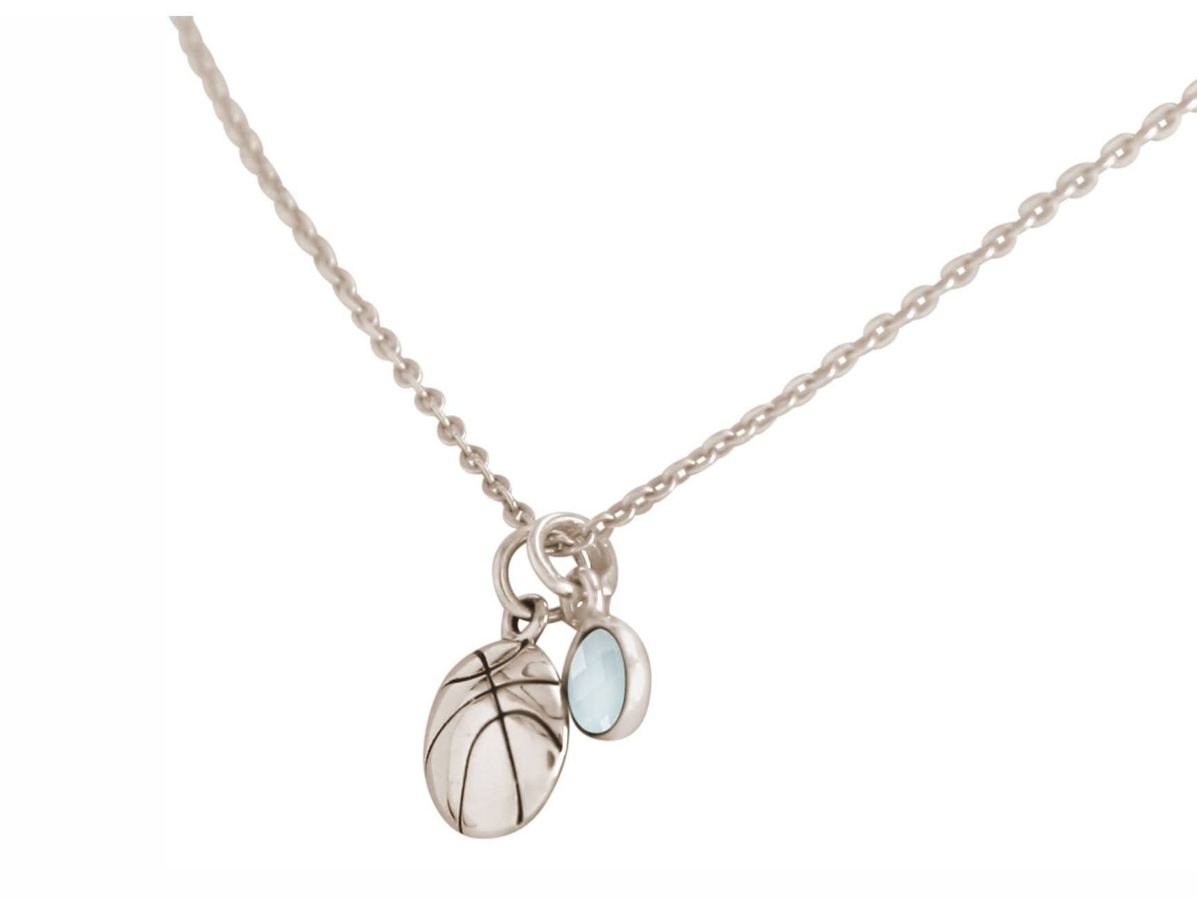 Collier en argent 925 Gemshine pendentif en calcédoine de basket-ball