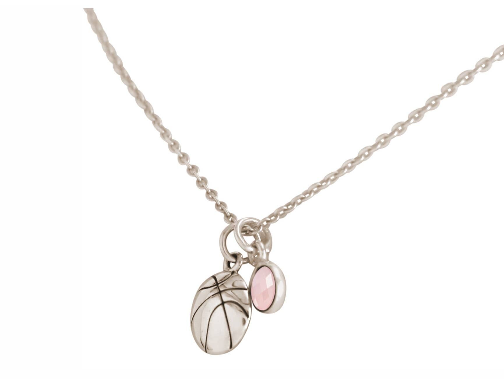 Collier en argent 925 Gemshine pendentif en quartz rose de basket-ball