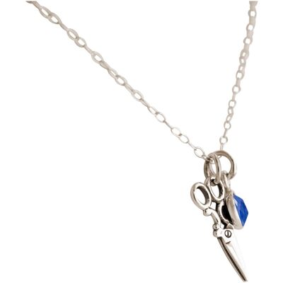 Gemshine 925 Silber Halskette mit Schere und blauem Saphir