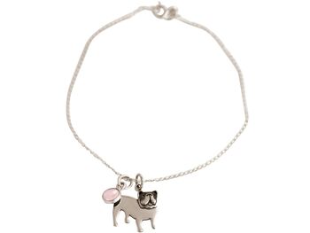 Bracelet Gemshine Chien Bouledogue Pendentif Quartz Rose 3