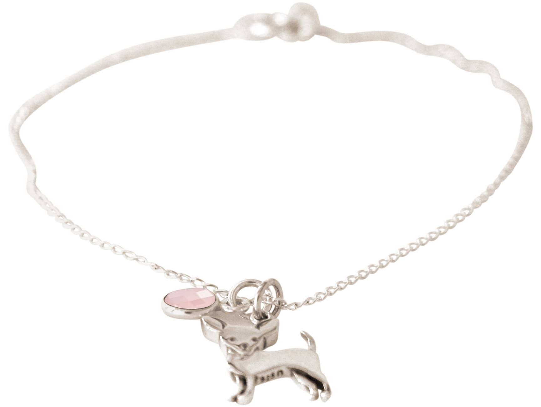 Bracciale Gemshine ciondolo CHIHUAHUA cane QUARZO ROSA