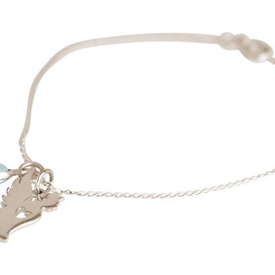 Bracelet gemme chat avec ailes, pendentif calcédoine