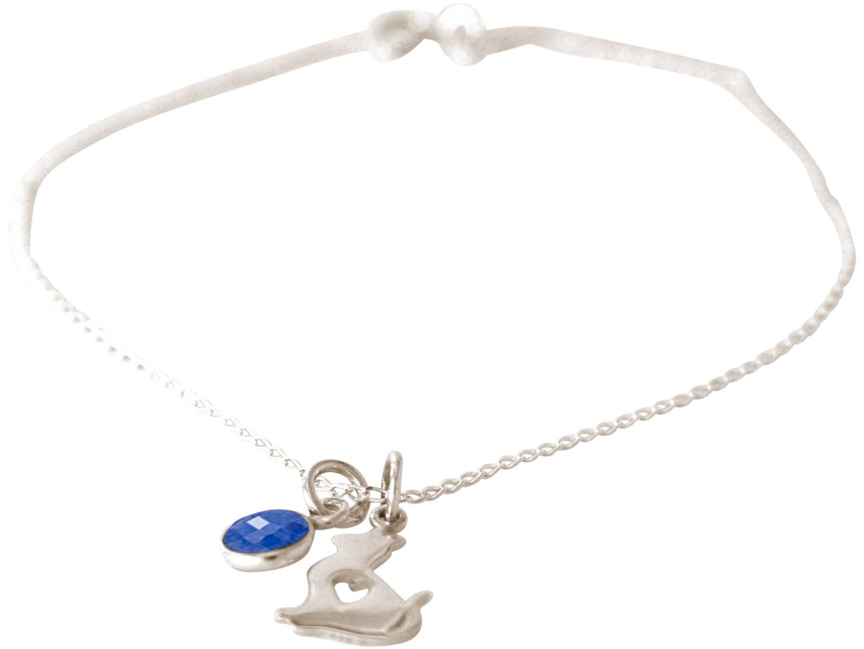 Bracciale Gemshine GATTO, ciondolo GATTINO con zaffiro blu