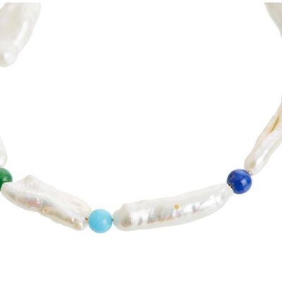 Bracelet Gemshine avec perles de culture Biwa blanches et pierres précieuses