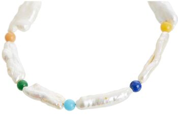 Bracelet Gemshine avec perles de culture Biwa blanches et pierres précieuses 1