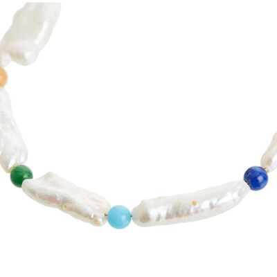 Gemshine bracelet with white Biwa cultured pearls and precious stones