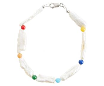 Bracelet Gemshine avec perles de culture Biwa blanches et pierres précieuses 3