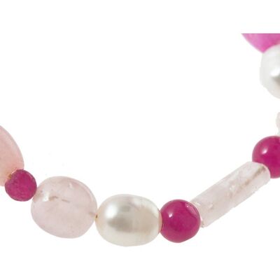 Gemshine bracelet with white cultured pearls and PINK gemstones