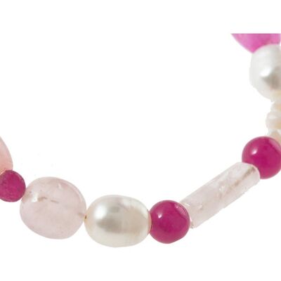 Gemshine bracelet with white cultured pearls and PINK gemstones