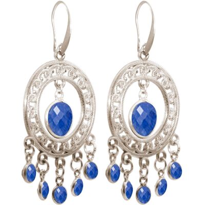 Boucles d'oreilles chandelier Gemshine avec saphirs bleus à facettes