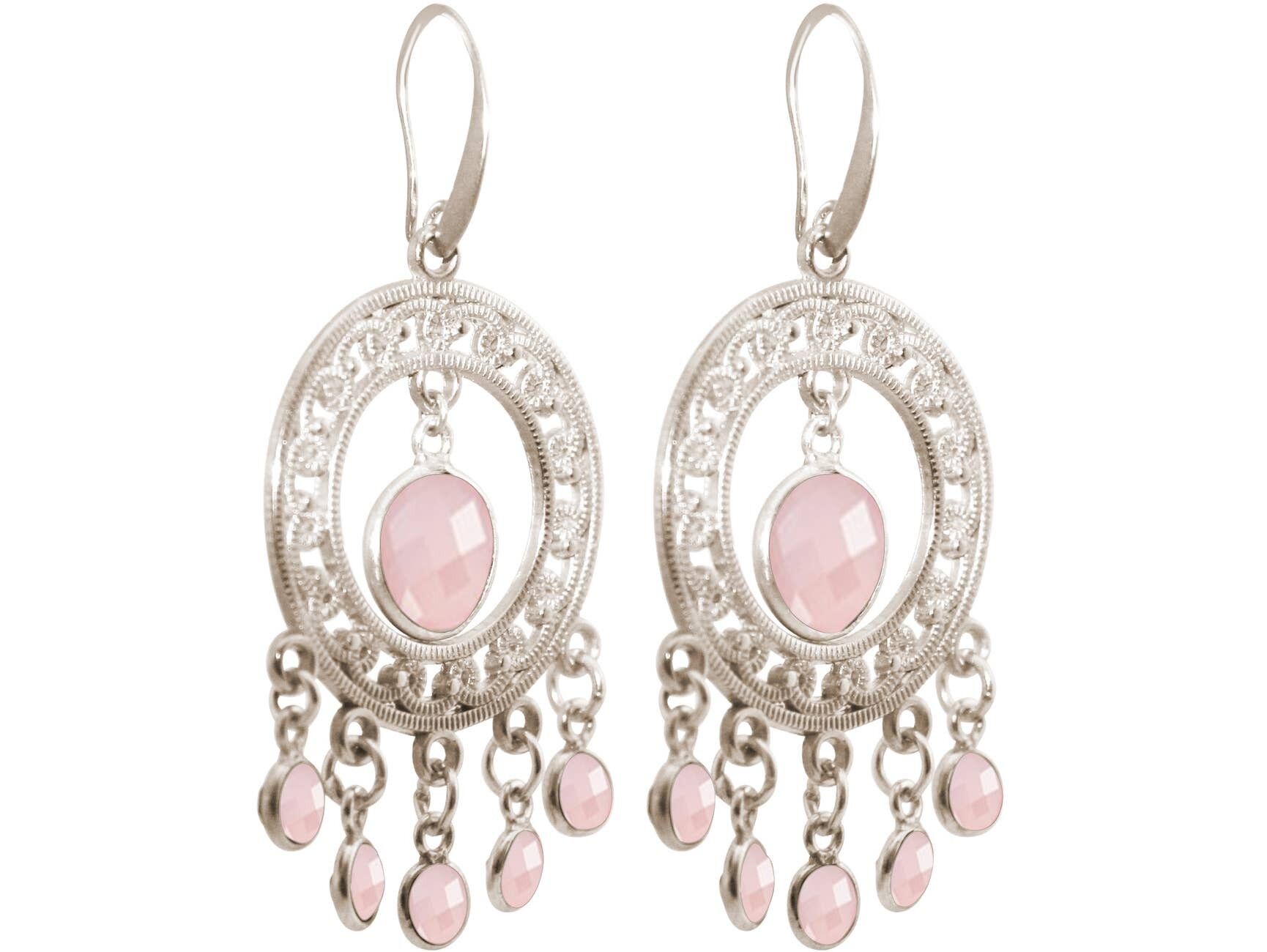 Orecchini Gemshine Chandelier con orecchio di pietre preziose di quarzo rosa