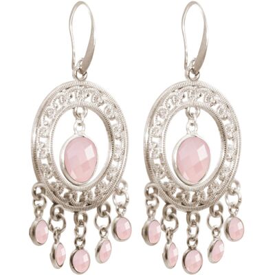 Boucles d'oreilles chandelier Gemshine avec oreille en pierres précieuses de quartz rose