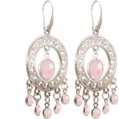 Gemshine Chandelier Earrings with Rose Quartz Gemstones Ear
