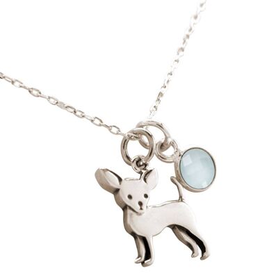 Gemshine Chihuahua Dog Pendant with Chalcedony Gemstone