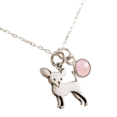 Pendentif chien Chihuahua Gemshine avec pierre précieuse de quartz rose
