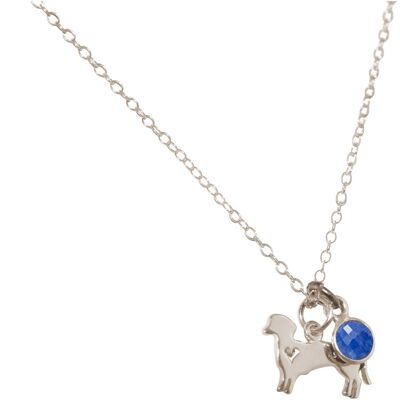 Gemshine dachshund pendant with blue sapphire gemstone