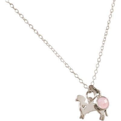 Gemshine dachshund pendant with solid rose quartz gemstone