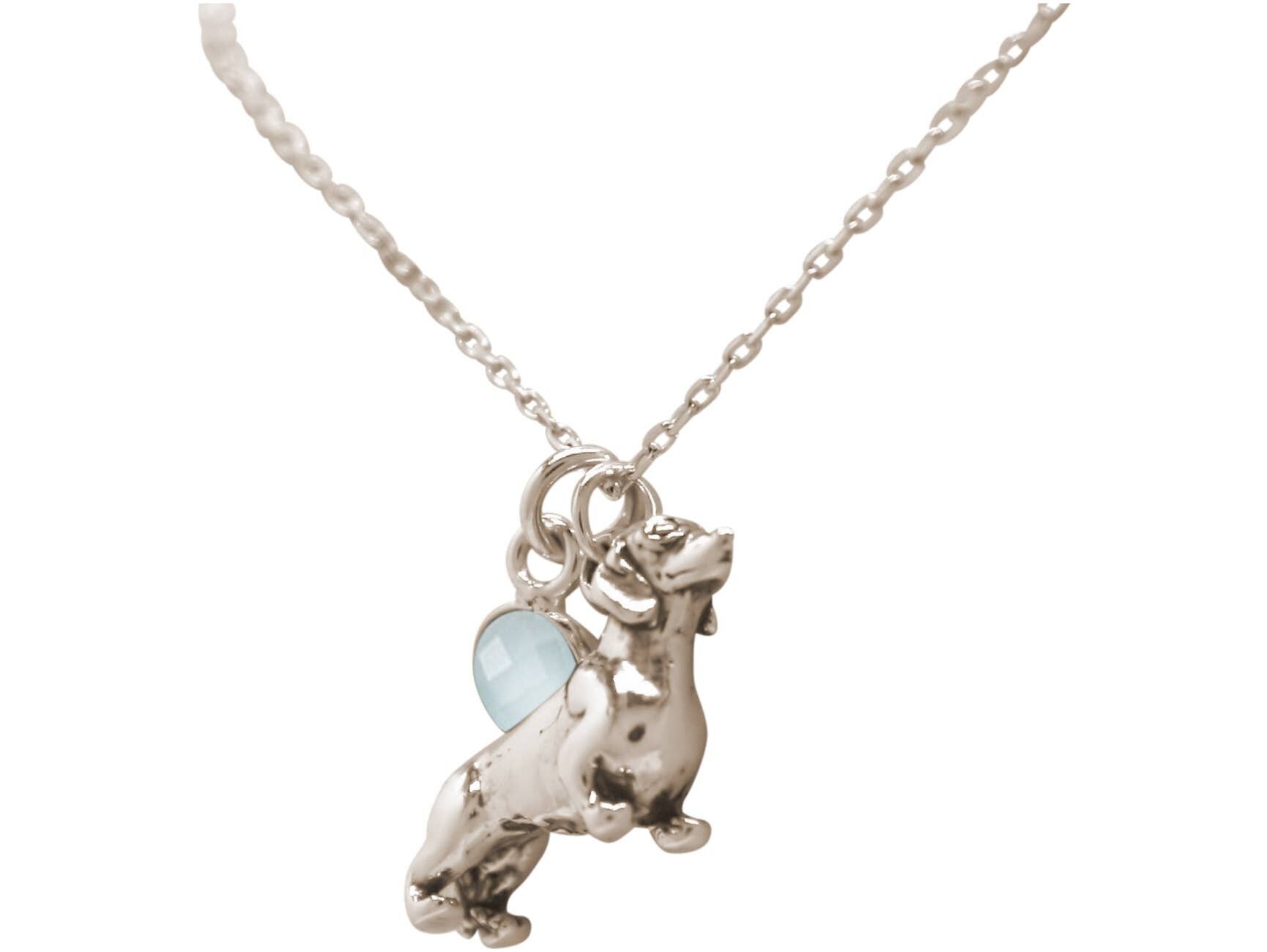 Gemshine Dackel Hund 3-D Anhänger, Chalcedon 925 Silber