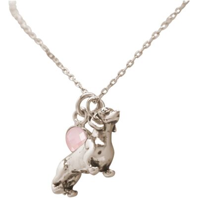 Colgante Gemshine Dachshund Dog 3-D, cuarzo rosa, plata 925