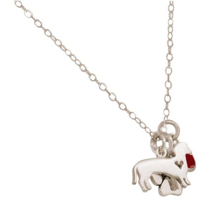Gemshine dachshund and paw paw pendant with red ruby