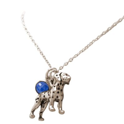 Gemshine Dalmatian 3-D dog with sapphire pendant 925 silver