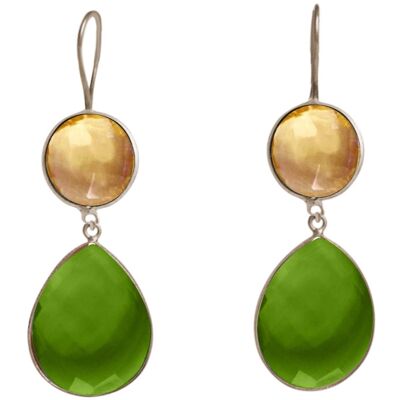 Gemshine women's earrings gold yellow citrine and green peridot