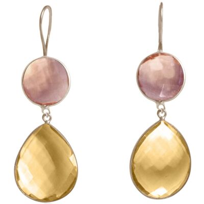 Gemshine women's earrings golden yellow citrine and rose quartz trop