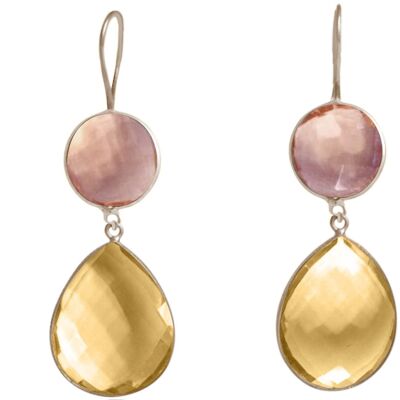 Gemshine women's earrings golden yellow citrine and rose quartz trop