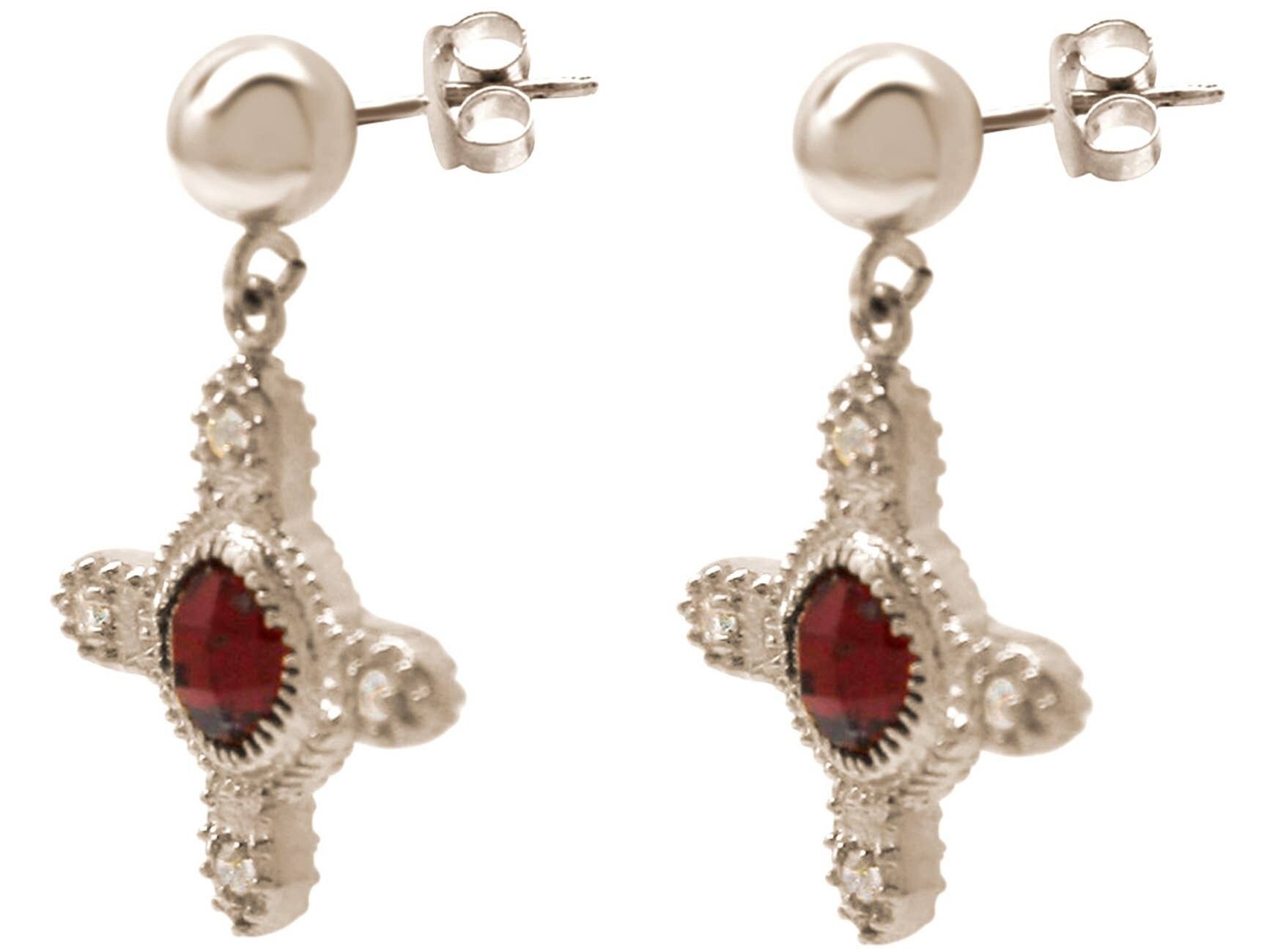 Gemshine orecchini da donna croce con pietre preziose granato 925