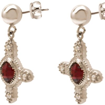 Gemshine women's earrings cross with garnet gemstones 925