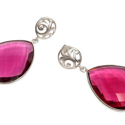 Gemshine women's earrings rose pink red quartz gemstone