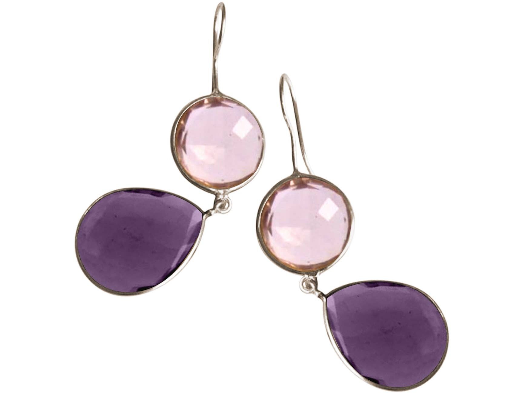 Gemshine Damen Ohrringe Rosenquarz und lila Amethysten