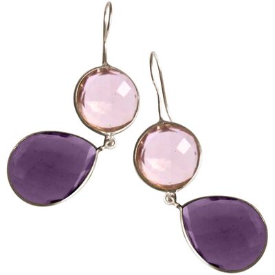 Gemshine Ladies Earrings Rose Quartz and Purple Amethysts