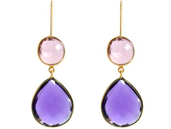 Boucles d'Oreilles Femme Gemshine Quartz Rose et Améthystes Violettes 4