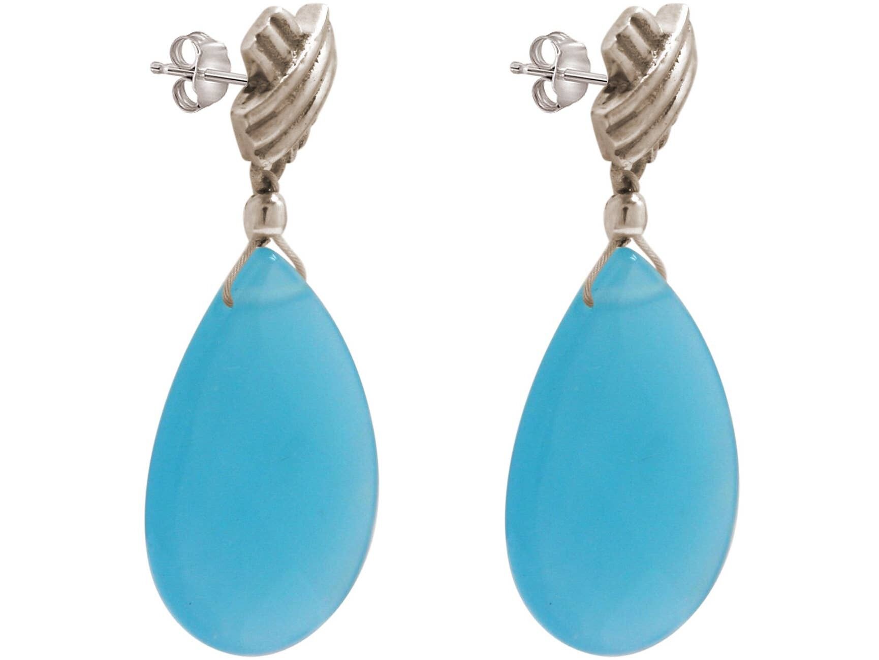 Gemshine Damen Ohrringe wasserblaue Chalcedon Tropfen