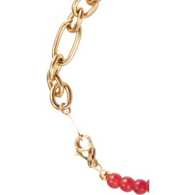 Gemshine Damenarmband Goldkette und rote Jade Edelsteine