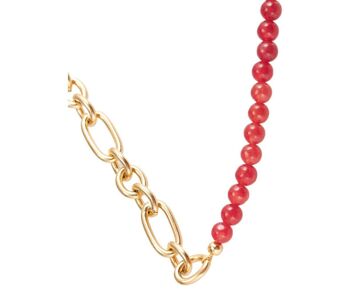 Bracelet femme Gemshine chaîne dorée et pierres précieuses de jade rouge 3
