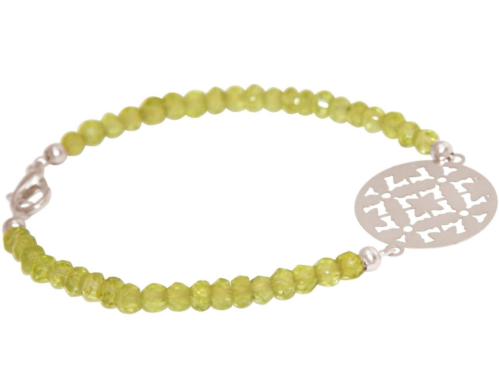 Pulsera de mujer Gemshine: mandala de yoga y periot verde