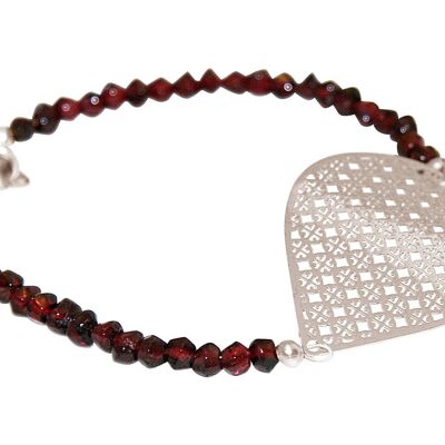 Pulsera de mujer Gemshine: mandala de yoga y granate rojo intenso