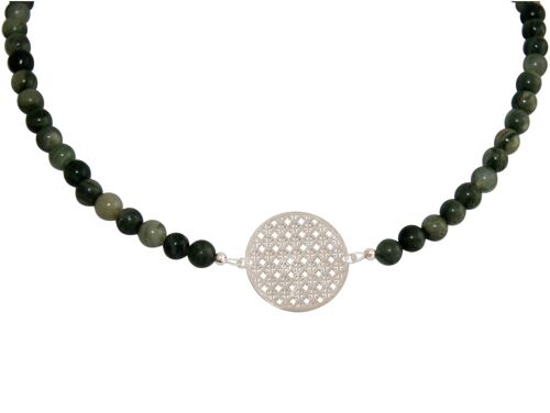 Gemshine Damenhalskette Choker: Yoga Mandala und grüne Jade