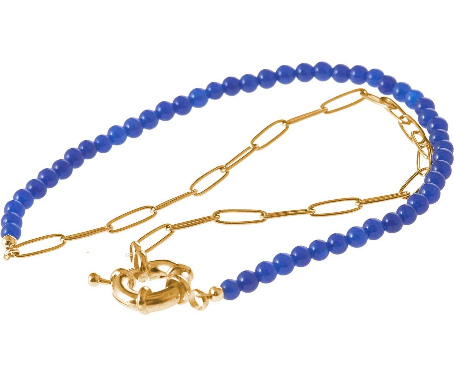 Collana Gemshine da donna con catena in oro e pietre di giada blu