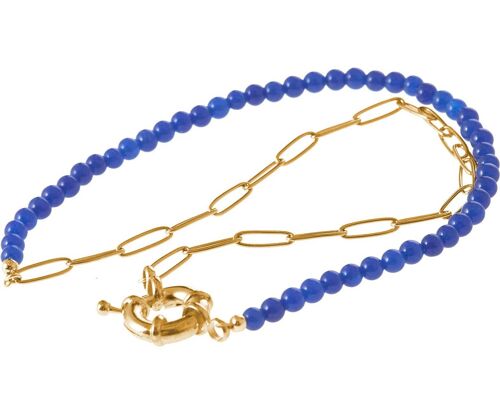Gemshine Damenhalskette Goldkette und blaue Jade Edelsteine