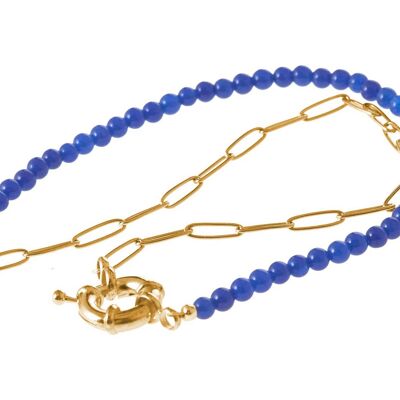 Gemshine women's necklace gold chain and blue jade gemstones