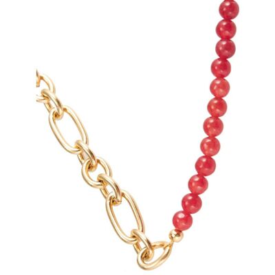 Women's Gemshine Necklace Gold chain and red jade gemstones