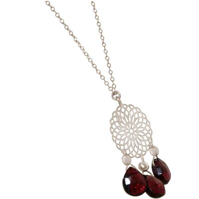 Gemshine women's necklace with mandala and garnet gemstones