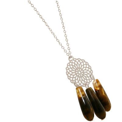 Collier femme Gemshine avec mandala et oeil de tigre