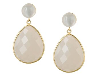 Boucles d'oreilles pour femmes Gemshine avec trop de pierres précieuses de jade blanc de 1 pouce 3